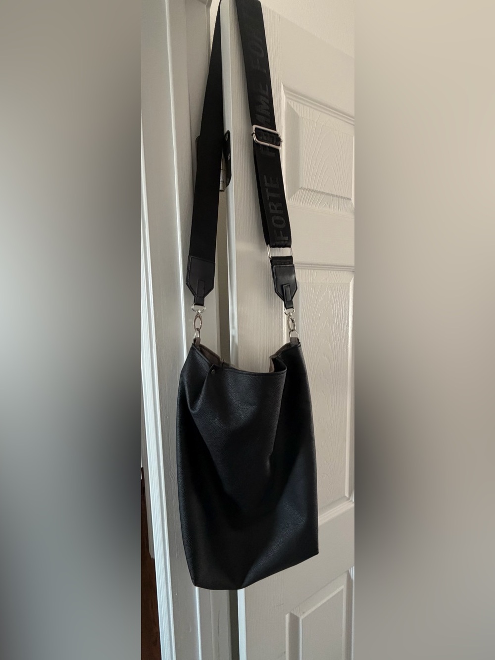 Black Shoulder Bag with Logo Strap